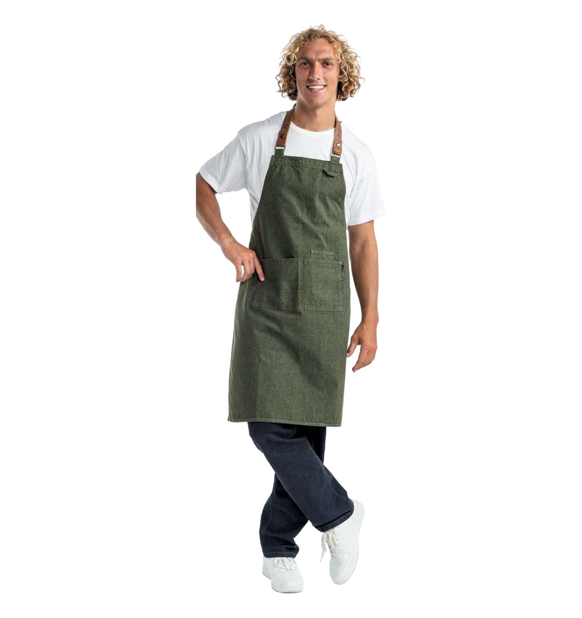 סינר צוואר ג'ינס FORENE עם רצועת עור