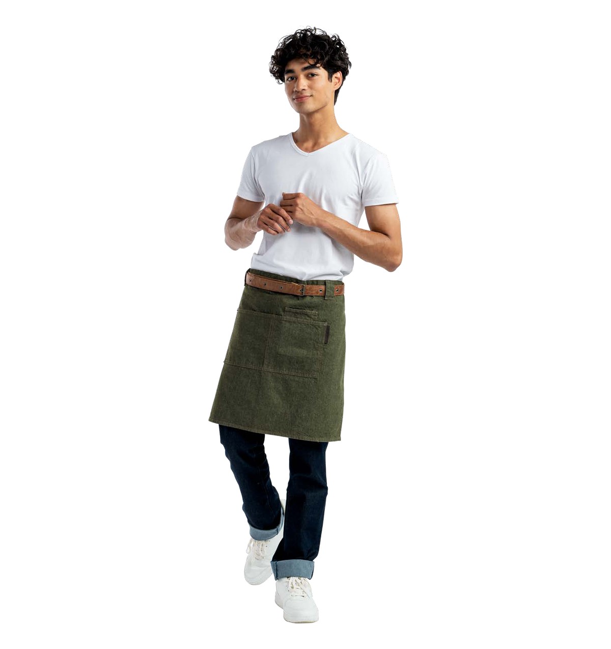 סינר מותן ג'ינס FORENE עם חגורת עור